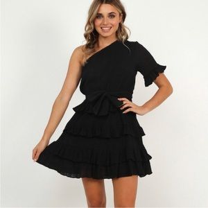 Black one shoulder ruffle dress